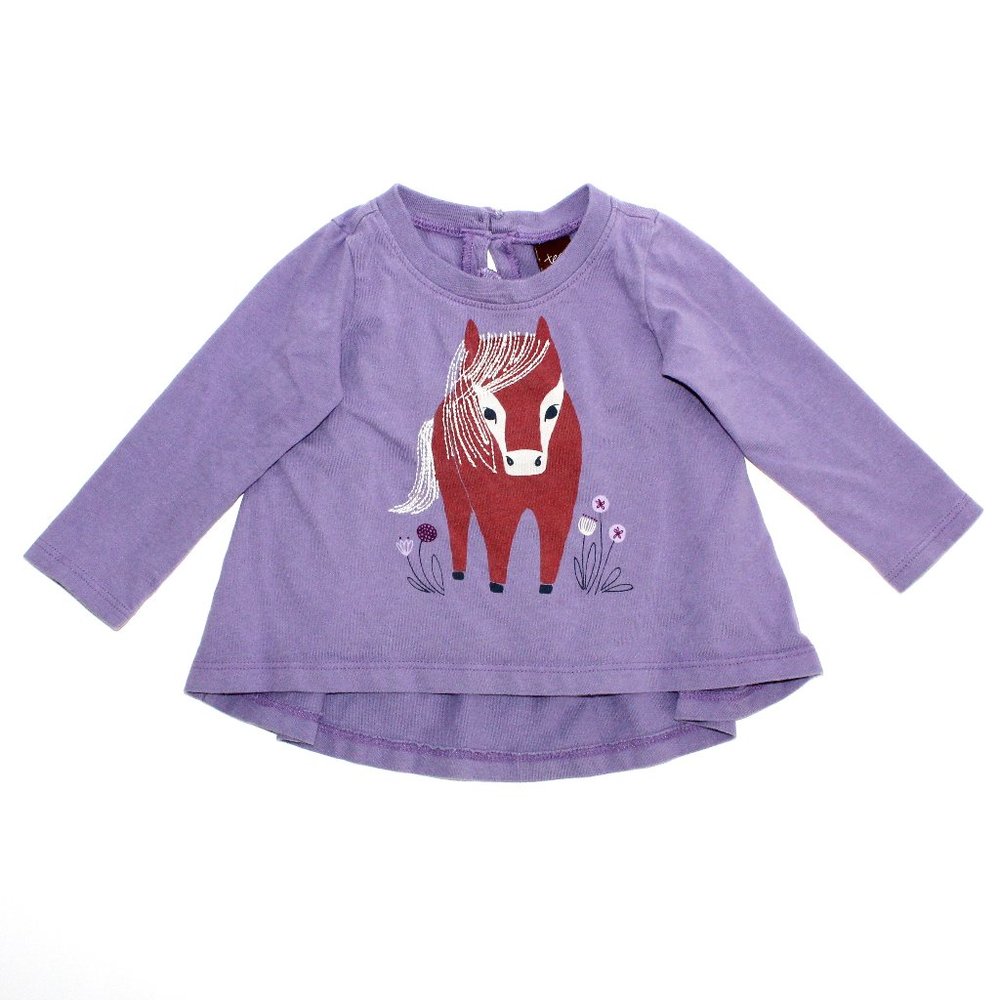 Tea Collection Ruffle Back Horse Print Lavender Long-Sleeve Top